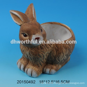 Ceramic flower pot with rabbit design for decro